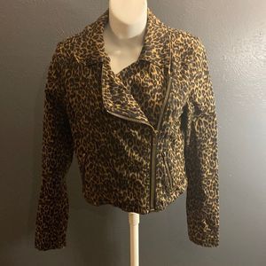 Silence + Noise leopard print cropped Moto Jacket Ladies Med. Urban outfitters